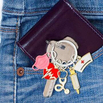 ownmysty Nurse Gifts for Women Keychain, Nurse Christmas Gifts Nurse Accessories for Work Nursing Nurses Week Gifts Nurse Appreciation Gifts Nursing Coworker Gift for New Nurses Bag, Pink