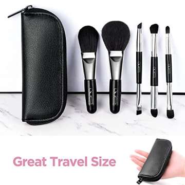 Brush Master Travel Makeup Brushes Set w/Pouch, 5PCS Double Ended Portable Mini Cosmetic Brushes Kit...