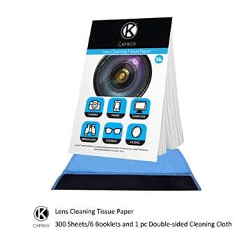 Lens Cleaning Paper Tissue 6X booklets/300 Sheets + Double Sided Cleaning Cloth - Lens Cleaning Paper for Use on Camera Lenses - Double-Sided Cleaning Cloth for Use on Electronic Screens