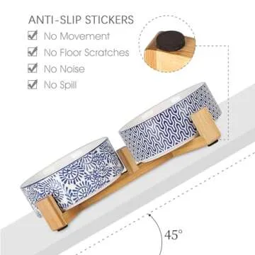 Selamica Ceramic 14 OZ Dog Bowls, Dog Food and Water Bowls with Wooden Stand, Anti-Slip Dog Dishes Set for Cats & Small Dogs, Weighted Pet Bowls Set of 2, Vintage Blue B