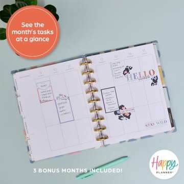 Happy Planner Disc-Bound Mid-Year 12-Month Vertical Planner, Academic Planner July 2024–June 2025, Classic-Size Planner for School, Colorful Leopard, 72 Pages, 12 Dividers, 2 Sticker Sheets, 7" x 9 3/4"