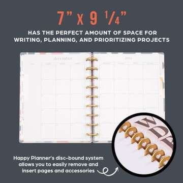 Happy Planner Disc-Bound Mid-Year 12-Month Vertical Planner, Academic Planner July 2024–June 2025, Classic-Size Planner for School, Colorful Leopard, 72 Pages, 12 Dividers, 2 Sticker Sheets, 7" x 9 3/4"