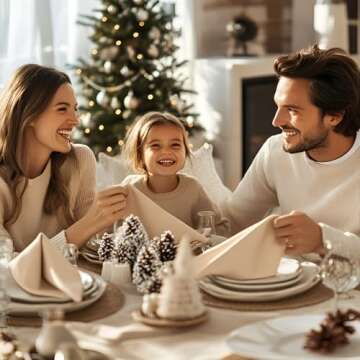 Cieltown Beige Cloth Napkins 1-Dozen, Solid Washable Fabric Napkins Set of 12, Perfect for Weddings, Parties, Holiday Dinner (17 x 17-Inch, Beige)