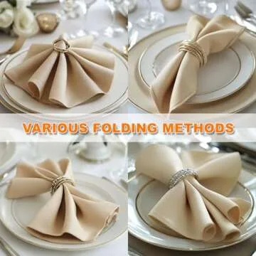 Cieltown Beige Cloth Napkins 1-Dozen, Solid Washable Fabric Napkins Set of 12, Perfect for Weddings, Parties, Holiday Dinner (17 x 17-Inch, Beige)