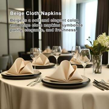 Cieltown Beige Cloth Napkins 1-Dozen, Solid Washable Fabric Napkins Set of 12, Perfect for Weddings, Parties, Holiday Dinner (17 x 17-Inch, Beige)