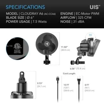 AC Infinity A6 Clip-On Fan for Grow Tents & Hydroponics