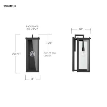 Capital Lighting 934612BK Hunt Urban/Industrial Clear Glass Rectangular Outdoor Wall Lantern, 1-Ligh...