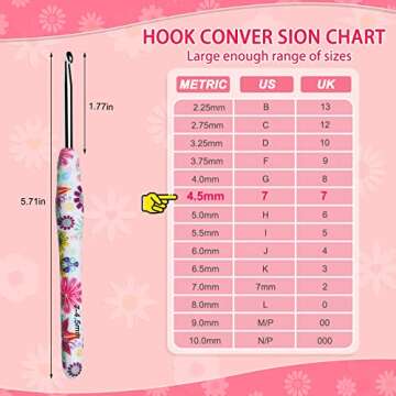 Katech 4.5mm Crochet Hook Pink, Ergonomic Grip Soft Handles for Arthritic Hands, Long Crochet Hooks ...
