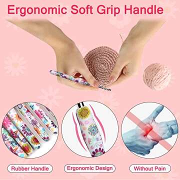Katech 4.5mm Crochet Hook Pink, Ergonomic Grip Soft Handles for Arthritic Hands, Long Crochet Hooks for Beginners and Experienced Crochet Lover Seasoned Crocheters(Size 4.5mm Crochet Hook)