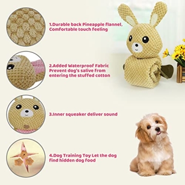 Plush Dog Toys SunDogo Dog Squeak Chew Toys for Puzzle & Foraging Instinct Training, Pet Treat Toy, Rabbit Interactive Plush Dog Chew Teething Toys for Small Medium and Large Dogs