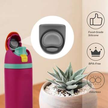 4pcs Replacement Stopper Compatible with Owala FreeSip 24oz 32oz, Water Bottle Top Lid Gasket for Owala 16/19/24/32/40oz Seal Bottle Cap Mouth Stopper Part Silicone Plug Accessories BPA-Free (Gray)