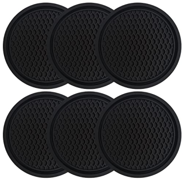 Car Cup Holder Coaster, 6 Pack Universal Auto Anti Slip Coaster, Car Interior Accessories Black