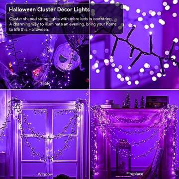 ZHOUDUIDUI Purple Halloween Lights 400 LED Cluster Lights String 19.7FT 8Modes Waterproof for Indoor Outdoor Halloween Christmas Garland Party Room Decor
