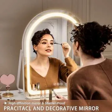 Hasipu Vanity Mirror with Lights, 11"× 14" Arched LED Makeup Mirror, Lighted Makeup Mirror with Lights, Smart Touch Control Dimmable 3 Modes Light 360°Rotation White