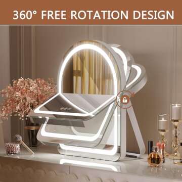 Hasipu Vanity Mirror with Lights, 11"× 14" Arched LED Makeup Mirror, Lighted Makeup Mirror with Lights, Smart Touch Control Dimmable 3 Modes Light 360°Rotation White