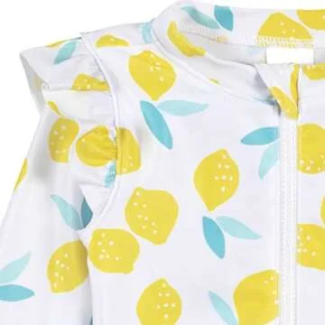 Gerber Girls' Toddler Long Sleeve One Piece Rashguard Swimsuit, White Yellow Lemons, 3-6 Months