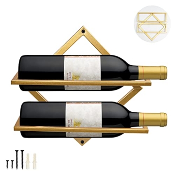 AUHOKY Metal Wall Mounted Wine Holder, Upgrade Foldable Hanging Wall Wine Rack Organizer for 2 Liquo...