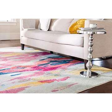 Unique Loom Estrella Collection Light Colors, Abstract, Modern, Vibrant Area Rug, 3 ft 3 in x 5 ft 3 in, Pink/Ivory