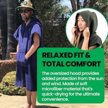COR Surf Poncho Changing Towel Robe with Hood and Front Pocket | Thick Quick Dry Microfiber Wetsuit Poncho Towel for Surfing Beach Pool Swim (Large, Sarape)