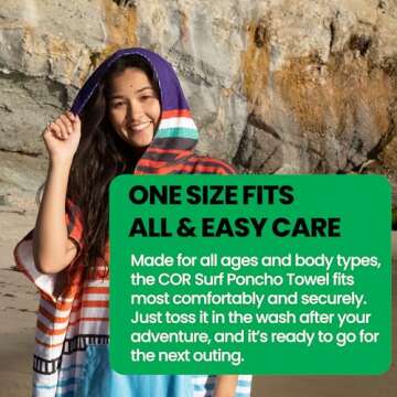 COR Surf Poncho Changing Towel Robe with Hood and Front Pocket | Thick Quick Dry Microfiber Wetsuit Poncho Towel for Surfing Beach Pool Swim (Large, Sarape)