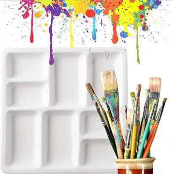 8-Well Ceramic Artist Paint Palette, Square Porcelain Watercolor Palette, White Ceramic Mixing Tray for Gouache Painting, Oil Painting, Acrylic Painting & Tempera Painting, 7"× 7"× 0.9"