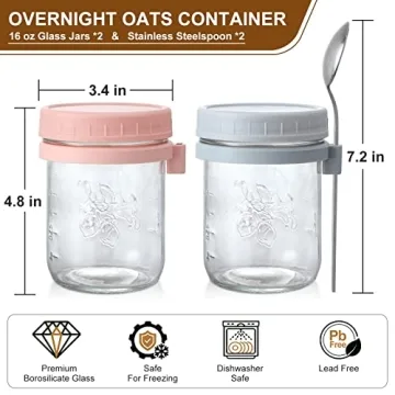 LANDNEOO 2 Pack Glass Mason Jars with Airtight Lids