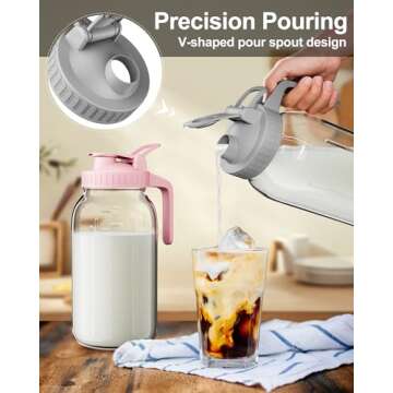 Breast Milk Pitcher, Mason Jar 32 oz, Heavy Duty Wide Mouth Jar with Flip Cap Lid and Pour Spout - Airtight Seal for Freshness and Convenience - Great for Cold Beverages, and Home Entertaining