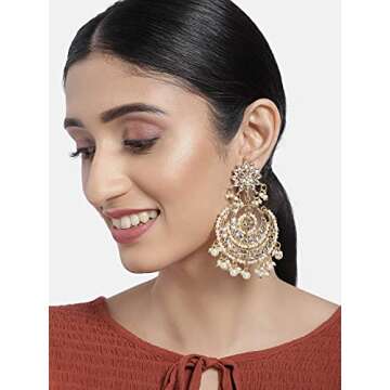 I Jewels Gold Plated Indian Wedding Bollywood Chandbali Kundan & Pearl Earrings for Women (E7077W)