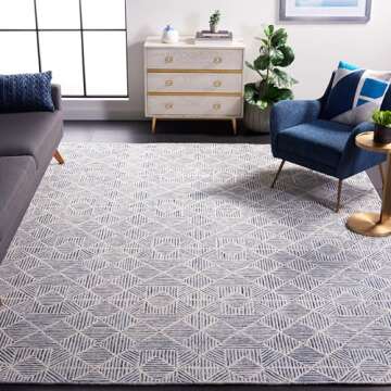 SAFAVIEH Abstract Collection Area Rug - 8' x 10', Blue & Ivory, Handmade Wool, Ideal for High Traffi...