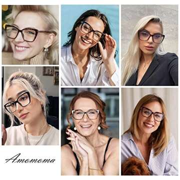 AMOMOMA Trendy TR90 Oversized Blue Light Reading Glasses Women,Stylish Square Cat Eye Glasses AM6031...