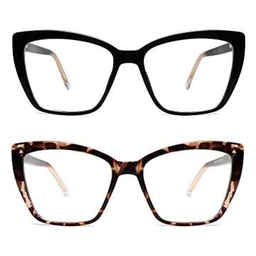AMOMOMA Trendy TR90 Oversized Blue Light Reading Glasses Women,Stylish Square Cat Eye Glasses AM6031 C1+C6 1.5 x
