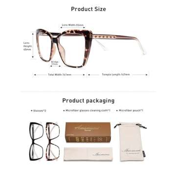 AMOMOMA Trendy TR90 Oversized Blue Light Reading Glasses Women,Stylish Square Cat Eye Glasses AM6031 C1+C6 1.5 x
