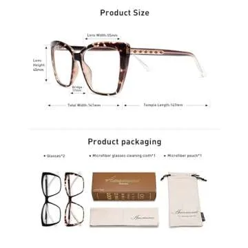 AMOMOMA Trendy TR90 Oversized Blue Light Reading Glasses Women,Stylish Square Cat Eye Glasses AM6031 C1+C6 1.5 x