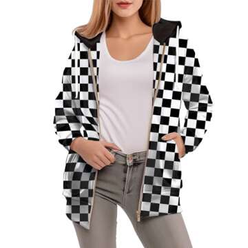 ADDARTS Womens Checkered Plaid Zip Up Hoodie
