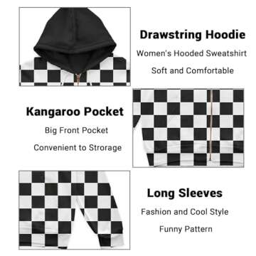 ADDARTS Womens Checkered Plaid Zip Up Hoodie