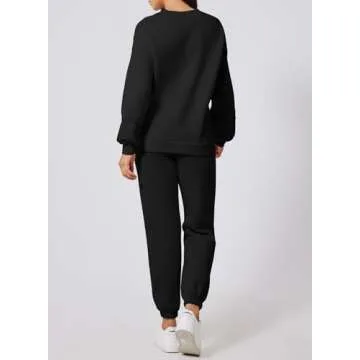 Herseas Womens Long Sleeve Crewneck Color Block Sweatshirt with Jogger Pants 2 Piece Outfits Tracksuit Lounge Set