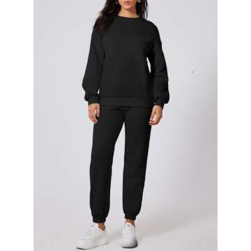 Herseas Womens Long Sleeve Crewneck Color Block Sweatshirt with Jogger Pants 2 Piece Outfits Tracksuit Lounge Set