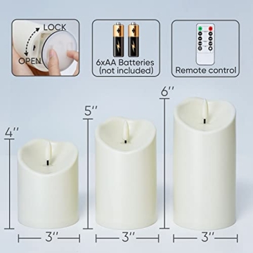 Homemory Flameless Candles, LED Candles, Battery Operated Candles, Outdoor Waterproof with Remote Timers, Electric Fake Plastic Candles, Ivory White, Set of 3