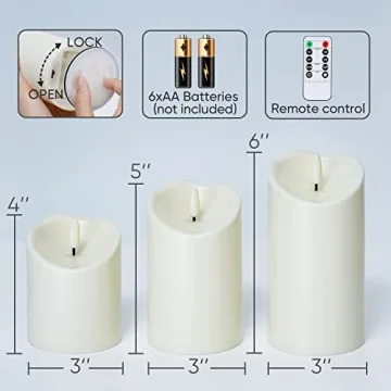 Homemory Flameless Candles, LED Candles, Battery Operated Candles, Outdoor Waterproof with Remote Timers, Electric Fake Plastic Candles, Ivory White, Set of 3