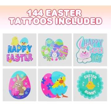 ArtCreativity Temporary Easter Tattoos for Kids, Bulk Pack of 144, 2 Inch Non-Toxic Tats Stickers fo...
