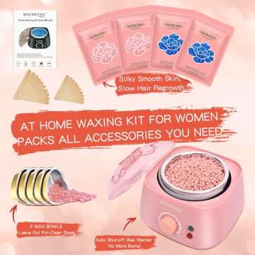 Bouvetan Waxing Kit for Women - Warmer with 17.5oz Hard Wax Beads, 20 Wax Sticks for Face, Eyebrow, Armpit, Arms, Legs, Bikini Hair Removal