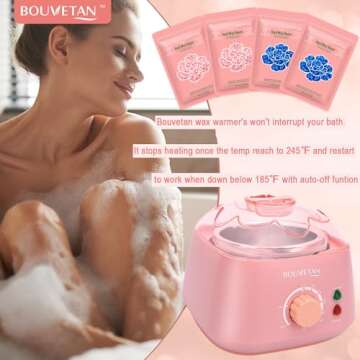 Bouvetan Waxing Kit for Women - Warmer with 17.5oz Hard Wax Beads, 20 Wax Sticks for Face, Eyebrow, Armpit, Arms, Legs, Bikini Hair Removal