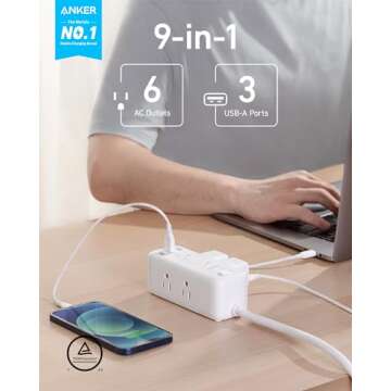 Anker USB Power Strip Surge Protector(300J), 5ft Extension Cord, Flat Plug, 331 Power Strip with 6 Outlets & 3 USB A Ports, Charging Station,for iPhone 15/15 Plus/15 Pro/15 Pro Max,TUV Listed