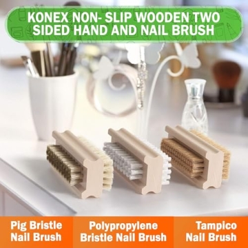 Konex Non-Slip Wooden Two-sided Hand Nail Brush Heavy Duty