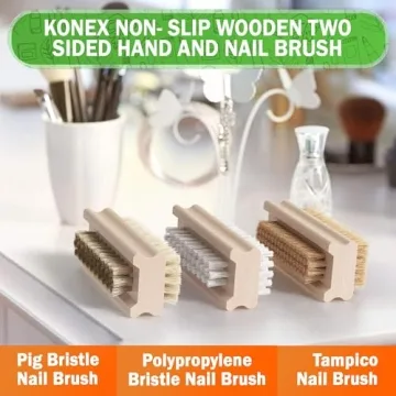 Konex Non-Slip Wooden Two-sided Hand Nail Brush Heavy Duty