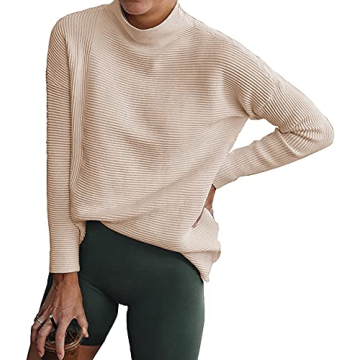 BTFBM Women Cozy Long Sleeve Mock Neck Fashion Sweaters Soft Solid Color Ribbed Knit Casual Fall Win...