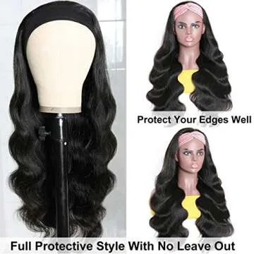 catti Body Wave Human Hair Headband Wig for Black Women Glueless None Lace Front Wigs 9A Brizilian Virgin Hair Machine Made Headband Wigs Human Hair Headband Wigs 150% Density (22" Headband wigs)