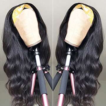 catti Body Wave Human Hair Headband Wig for Black Women Glueless None Lace Front Wigs 9A Brizilian Virgin Hair Machine Made Headband Wigs Human Hair Headband Wigs 150% Density (22" Headband wigs)