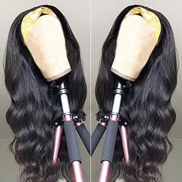 catti Body Wave Human Hair Headband Wig for Black Women Glueless None Lace Front Wigs 9A Brizilian Virgin Hair Machine Made Headband Wigs Human Hair Headband Wigs 150% Density (22" Headband wigs)