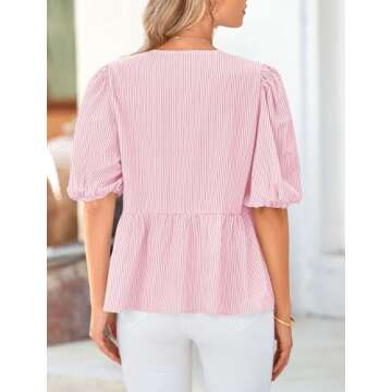 PRETTYGARDEN Women's Tie Front Striped Shirt 2025 Summer Trendy Fashion Cute Babydoll Tops Peplum Pu...